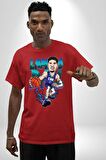 LaMelo Ball Basketbol Karikatür Pamuklu Bisiklet Yaka Kadın Erkek Oversize Boyfriend Dijital Baskılı Kırmızı T-shirt