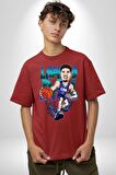 LaMelo Ball Basketbol Karikatür Pamuklu Bisiklet Yaka Kadın Erkek Oversize Boyfriend Dijital Baskılı Kırmızı T-shirt