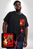 Michael Air Jordan Bulls Basketbol Karikatür Siyah Büyük Beden Kadın Basic Minimal Baskılı Tişört
