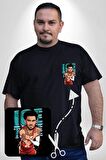 Trae Young Basketbol Oyuncusu Karikatür Atlanta Hawks Siyah Büyük Beden Kadın Basic Minimal Baskılı Tişört