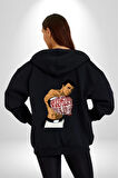 Muhammed Ali Boks Boksör Yıldız Spor Kadın Erkek Siyah Kapüşonlu Fermuarlı Baskılı Hırka Sweatshirt
