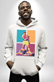 Muhammed Ali Boks Ayağa Kalk ve Dövüş Kadın Erkek  Beyaz Kapüşonlu Sweatshirt Hoodie