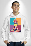 Muhammed Ali Boks Ayağa Kalk ve Dövüş Kadın Erkek  Beyaz Kapüşonlu Sweatshirt Hoodie