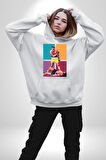 Muhammed Ali Boks Ayağa Kalk ve Dövüş Kadın Erkek  Beyaz Kapüşonlu Sweatshirt Hoodie