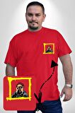 Fantastik Sanatsal Yeni Nesil Kırmızı Bere El İle Dürbün Kırmızı Büyük Beden Kadın Basic Minimal Baskılı Tişört
