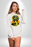 Cobra Kai Karete Çocuk Yılan Logo Dizi Kadın Erkek  Beyaz Kapüşonlu Sweatshirt Hoodie