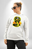Cobra Kai Karete Çocuk Yılan Logo Dizi Kadın Erkek  Beyaz Kapüşonlu Sweatshirt Hoodie