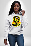 Cobra Kai Karete Çocuk Yılan Logo Dizi Kadın Erkek  Beyaz Kapüşonlu Sweatshirt Hoodie