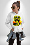 Cobra Kai Karete Çocuk Yılan Logo Dizi Kadın Erkek  Beyaz Kapüşonlu Sweatshirt Hoodie
