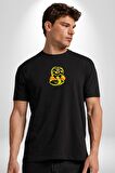 Cobra Kai Karete Çocuk Yılan Logo Dizi Siyah Oversize Kadın Erkek Ön Orta Minimal Baskılı Tişört
