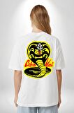 Cobra Kai Karete Çocuk Yılan Logo Dizi Beyaz Oversize Kadın Erkek Ön ve Sırt Baskılı Tişört