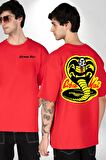 Cobra Kai Karete Çocuk Yılan Logo Dizi Kırmızı Oversize Kadın Erkek Ön ve Sırt Baskılı Tişört