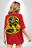 Cobra Kai Karete Çocuk Yılan Logo Dizi Kırmızı Oversize Kadın Erkek Ön ve Sırt Baskılı Tişört