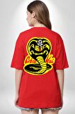 Cobra Kai Karete Çocuk Yılan Logo Dizi Kırmızı Oversize Kadın Erkek Ön ve Sırt Baskılı Tişört