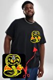 Cobra Kai Karete Çocuk Yılan Logo Dizi Siyah Büyük Beden Kadın Basic Minimal Baskılı Tişört