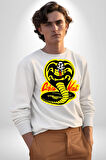 Cobra Kai Karete Çocuk Yılan Logo Dizi Kadın Erkek Beyaz Sweatshirt 