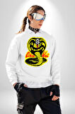 Cobra Kai Karete Çocuk Yılan Logo Dizi Kadın Erkek Beyaz Sweatshirt 