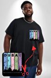 Dubai Şehir Silüeti Renkli Şehir Siyah Büyük Beden Kadın Basic Minimal Baskılı Tişört