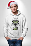 Hacker Kedi Bilgisayar Korsanı Yeşil Gözlük Kadın Erkek  Beyaz Kapüşonlu Sweatshirt Hoodie