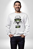 Hacker Kedi Bilgisayar Korsanı Yeşil Gözlük Kadın Erkek Beyaz Sweatshirt 