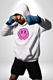 Positive Enerji Emoji Gülen Surat Kadın Erkek  Beyaz Kapüşonlu Sweatshirt Hoodie