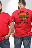 Miyagi-Do Karete Çocuk Logo Dizi Bonzai Ağaç Büyük Beden Kırmızı Tişört Kadın Erkek Ünisex Sırt Baskılı