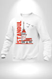 İstanbul Kız Kulesi Türkiye Kadın Erkek Beyaz Sweatshirt 
