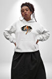 Kırık Duvar Kaplan Kadın Erkek  Beyaz Kapüşonlu Sweatshirt Hoodie