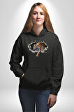 Kırık Duvar Kaplan Kadın Erkek  Siyah Kapüşonlu Sweatshirt Hoodie