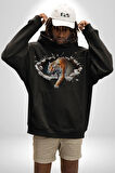 Kırık Duvar Kaplan Kadın Erkek  Siyah Kapüşonlu Sweatshirt Hoodie