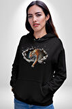 Kırık Duvar Kaplan Kadın Erkek  Siyah Kapüşonlu Sweatshirt Hoodie