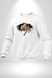 Kırık Duvar Kaplan Kadın Erkek Beyaz Sweatshirt 