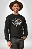Kırık Duvar Kaplan Kadın Erkek Siyah Sweatshirt 