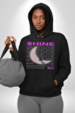 Parlayan Siyah Kedi Kadın Erkek  Siyah Kapüşonlu Sweatshirt Hoodie