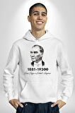 Atatürk 10 Kasım Anma Kadın Erkek  Beyaz Kapüşonlu Sweatshirt Hoodie