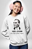 Atatürk 10 Kasım Anma Kadın Erkek Beyaz Sweatshirt 