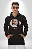 Atatürk Türk Bayrağı Sonsuzluk Kadın Erkek  Siyah Kapüşonlu Sweatshirt Hoodie