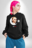 Atatürk Türk Bayrağı Sonsuzluk Kadın Erkek  Siyah Kapüşonlu Sweatshirt Hoodie