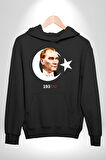 Atatürk Türk Bayrağı Sonsuzluk Kadın Erkek  Siyah Kapüşonlu Sweatshirt Hoodie