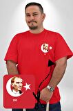 Atatürk Türk Bayrağı Sonsuzluk Kırmızı Büyük Beden Kadın Basic Minimal Baskılı Tişört