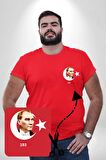 Atatürk Türk Bayrağı Sonsuzluk Kırmızı Büyük Beden Kadın Basic Minimal Baskılı Tişört