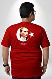 Atatürk Türk Bayrağı Sonsuzluk Büyük Beden Kırmızı Tişört Kadın Erkek Ünisex Sırt Baskılı
