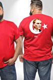 Atatürk Türk Bayrağı Sonsuzluk Büyük Beden Kırmızı Tişört Kadın Erkek Ünisex Sırt Baskılı