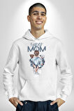 Süper Anne Anneler Günü Doğum Hediyesi Kadın Erkek  Beyaz Kapüşonlu Sweatshirt Hoodie