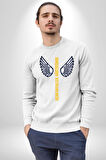 Uçan Hayaller Gökyüzünde Melek Kanatları Kadın Erkek Beyaz Sweatshirt 