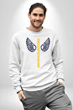 Uçan Hayaller Gökyüzünde Melek Kanatları Kadın Erkek Beyaz Sweatshirt 