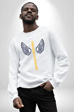 Uçan Hayaller Gökyüzünde Melek Kanatları Kadın Erkek Beyaz Sweatshirt 