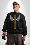 Uçan Hayaller Gökyüzünde Melek Kanatları Kadın Erkek Siyah Sweatshirt 
