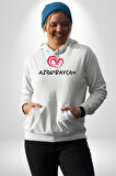 Azerbaycan Seviyorum I love Azarbaycan Kadın Erkek  Beyaz Kapüşonlu Sweatshirt Hoodie