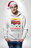 Araba Mcqueen Kadın Erkek  Beyaz Kapüşonlu Sweatshirt Hoodie